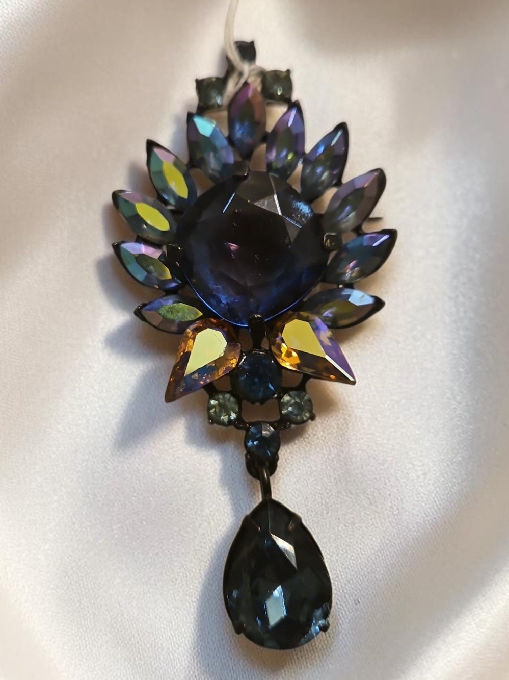 Antique/Vintage Elegant Deep Blue Crystal Drop Women's Pendant Necklace